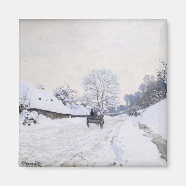 Claude Monet - Cart på Snowy Road i Honfleur Magnet (Framsidan)