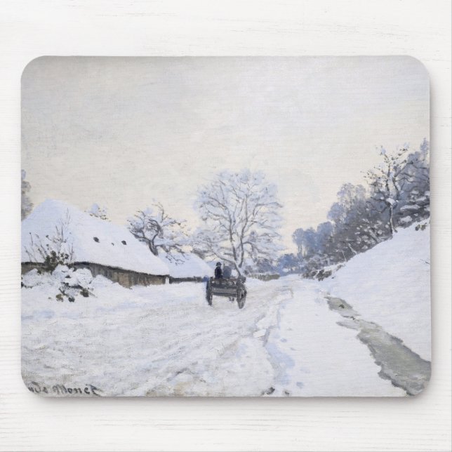 Claude Monet - Cart på Snowy Road i Honfleur Musmatta (Framsidan)