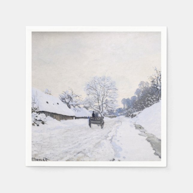 Claude Monet - Cart på Snowy Road i Honfleur Pappersservett (Framsidan)