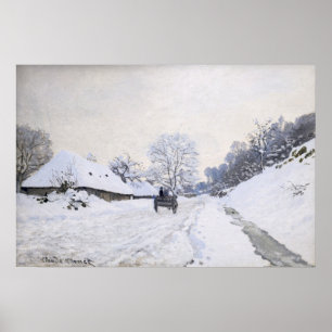 Claude Monet - Cart på Snowy Road i Honfleur Poster