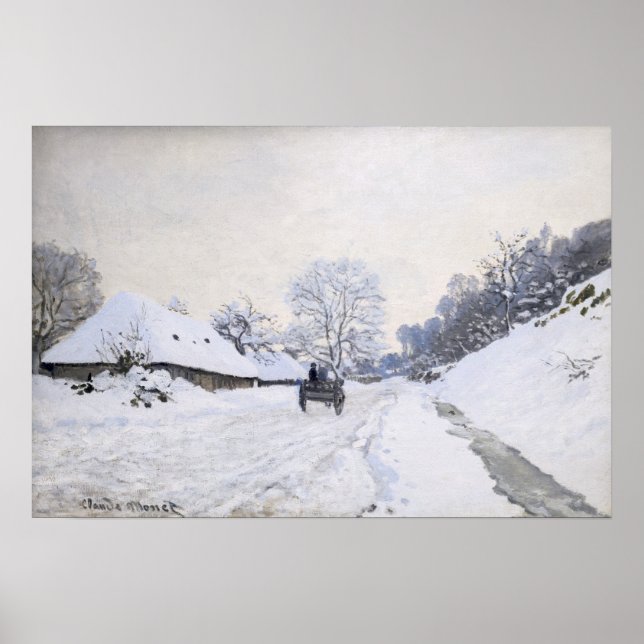 Claude Monet - Cart på Snowy Road i Honfleur Poster (Framsidan)