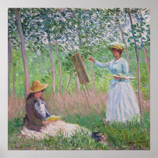Claude Monet Classic, målning och läsning utomhus Poster (Framsidan)