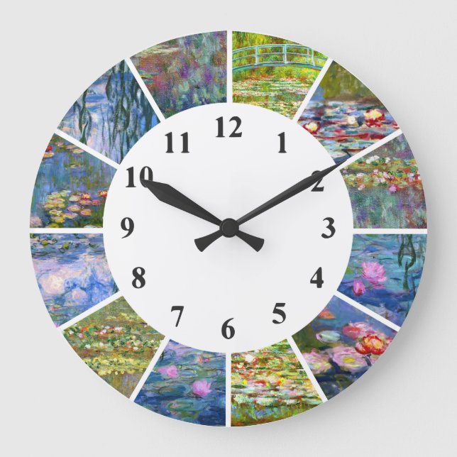 Claude Monet Clock Vatten Lilies Paintings Artwork Stor Klocka (Framsida)