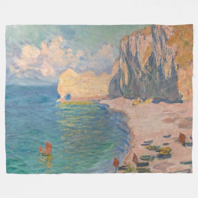 Claude Monet - Etretat: Beach och Falaise d'Bland Fleecefilt (Framsidan (Horisontell))