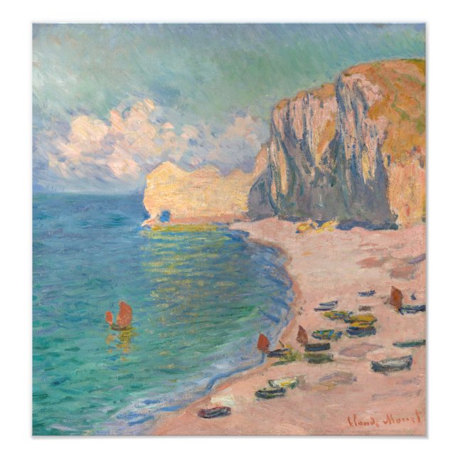 Claude Monet - Etretat: Beach och Falaise d'Bland Fototryck (Framsidan)