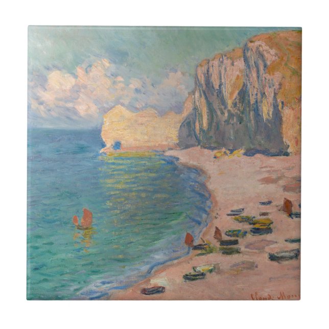 Claude Monet - Etretat: Beach och Falaise d'Bland Kakelplatta (Framsidan)