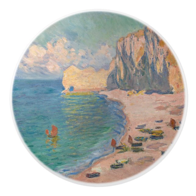 Claude Monet - Etretat: Beach och Falaise d'Bland Knopp (Framsidan)