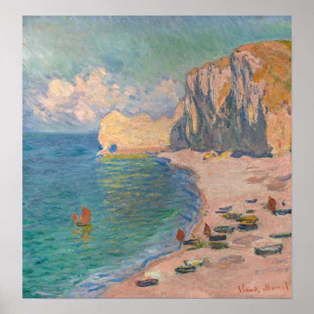 Claude Monet - Etretat: Beach och Falaise d'Bland Poster (Framsidan)