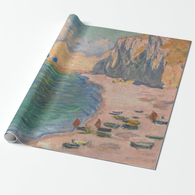 Claude Monet - Etretat: Beach och Falaise d'Bland Presentpapper (Utrullad)