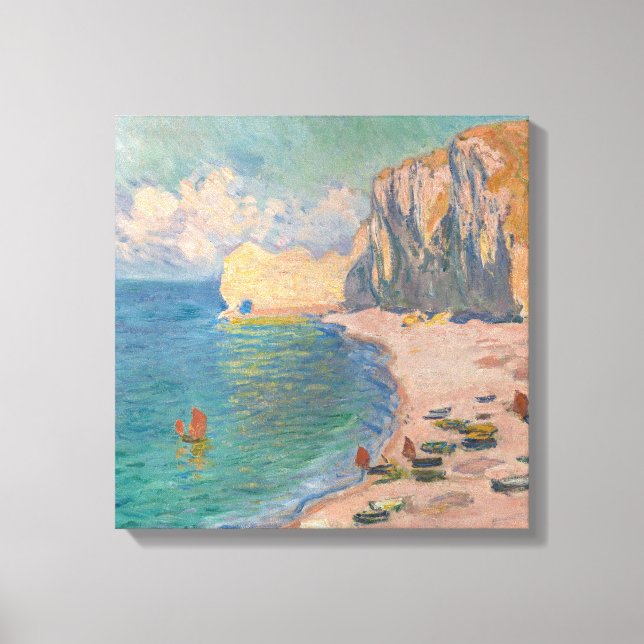 Claude Monet - Etretat: Strand och Falaise d'Amont Canvastryck (Framsida)