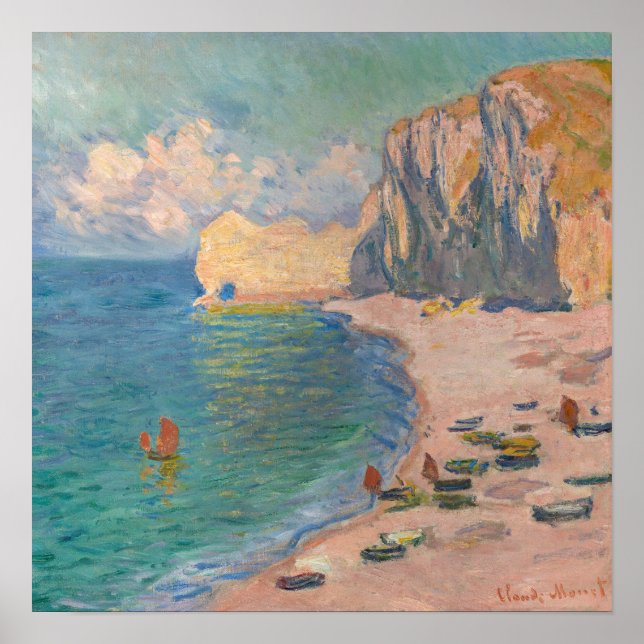Claude Monet - Etretat: Strand och Falaise d'Amont Poster (Framsidan)