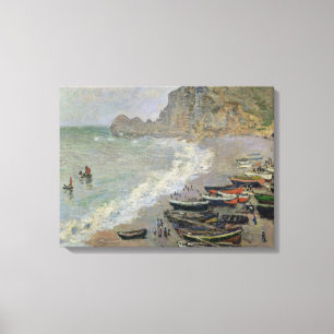 Claude Monet Etretat, strand och Porte d'Amont Canvastryck