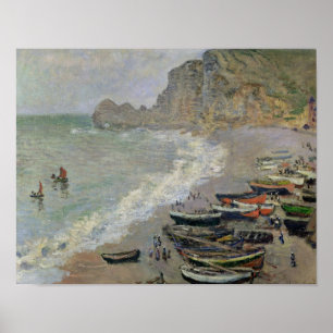 Claude Monet   Etretat, strand och Porte d'Bland t Poster