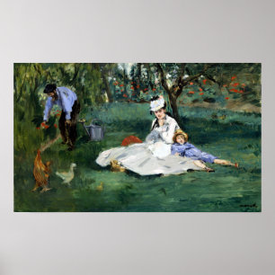 Claude Monet-familjen i sin trädgård Poster