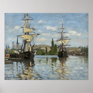 Claude Monet Fartyg på Seinefloden Reskonst Poster