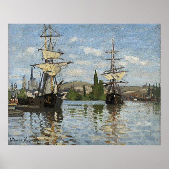 Claude Monet Fartyg på Seinefloden Reskonst Poster (Framsidan)