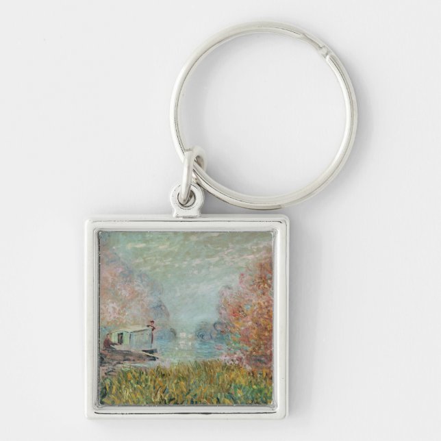 Claude Monet | fartygstudion på Seinen, 1875 Fyrkantig Silverfärgad Nyckelring (Framsidan)