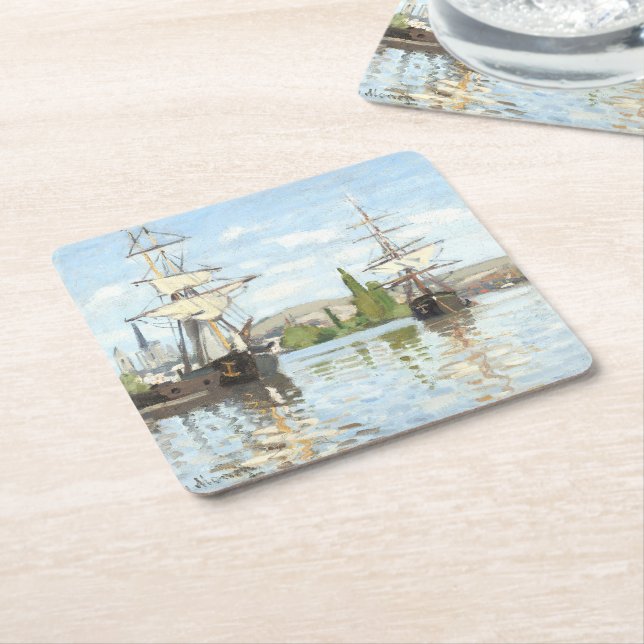 Claude Monet. Fraktaser Riding on Seine at Rouen Underlägg Papper Kvadrat (Vinklad)