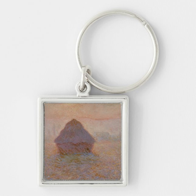 Claude Monet | Grainstack, sol i misten Fyrkantig Silverfärgad Nyckelring (Framsidan)