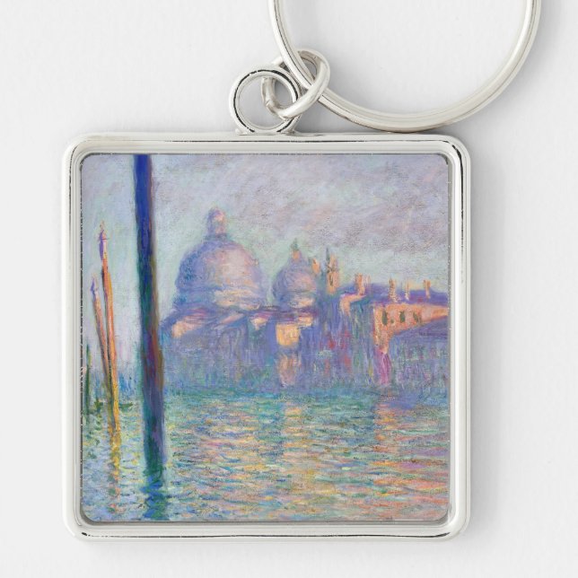 Claude Monet - Grand Canal, Venedig Fyrkantig Silverfärgad Nyckelring (Framsidan)