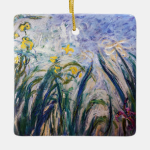 Claude Monet - Gult och Lila Irises Julgransprydnad Keramik