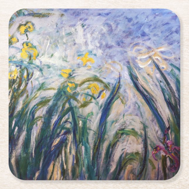 Claude Monet - Gult och Lila Irises Underlägg Papper Kvadrat (Framsidan)