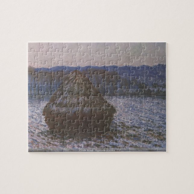 Claude Monet - höstackar på solnedgångpussel Pussel (Horisontell)