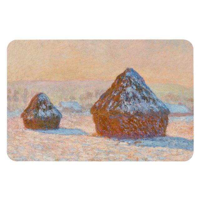 Claude Monet - Höstackar, Snöeffekt, Morgon Magnet (Horisontell)