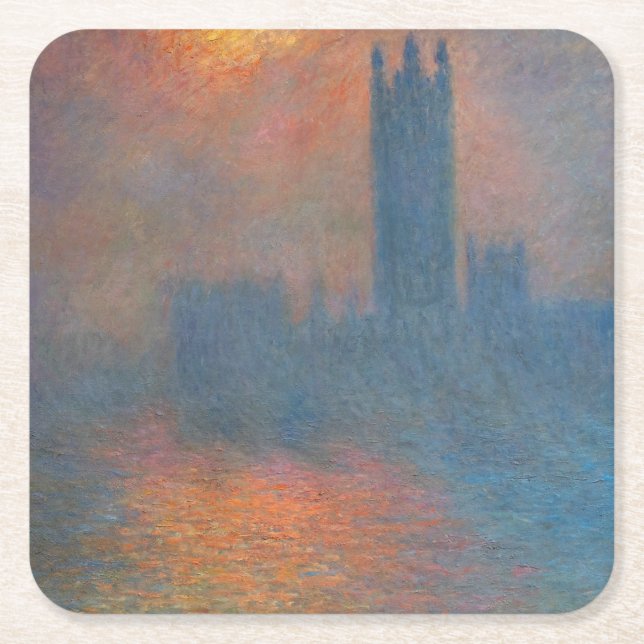 Claude Monet - House of Parliament London Underlägg Papper Kvadrat (Framsidan)