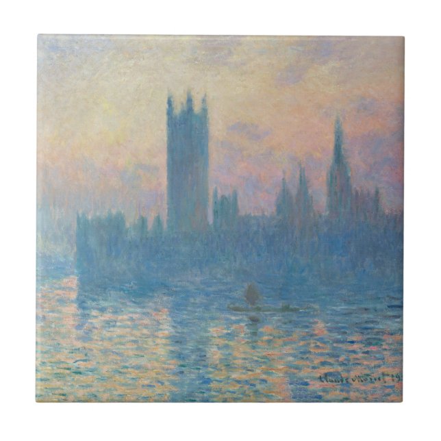 Claude Monet Houses från parlamentet Sunset Kakelplatta (Framsidan)