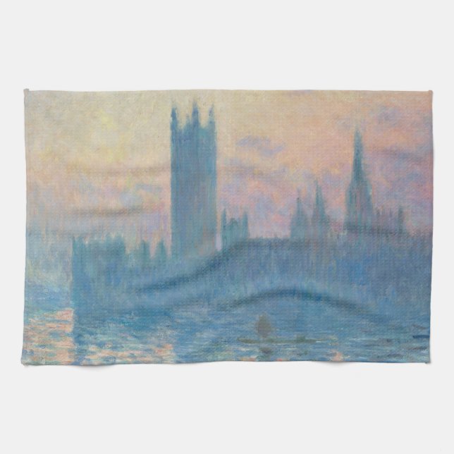 Claude Monet Houses från parlamentet Sunset Kökshandduk (Horisontell)
