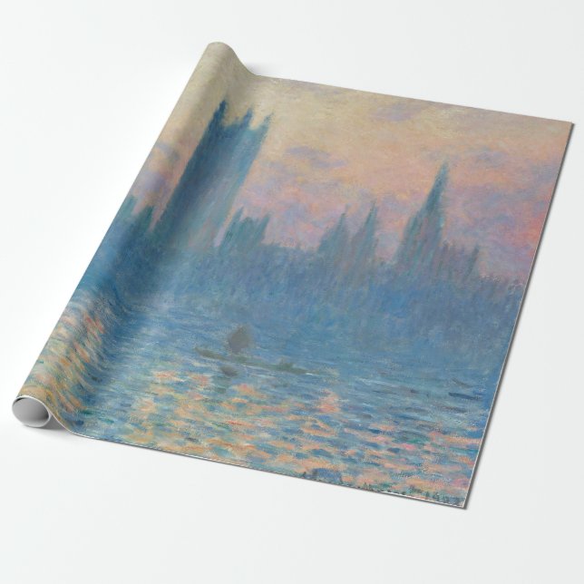 Claude Monet Houses från parlamentet Sunset Presentpapper (Utrullad)