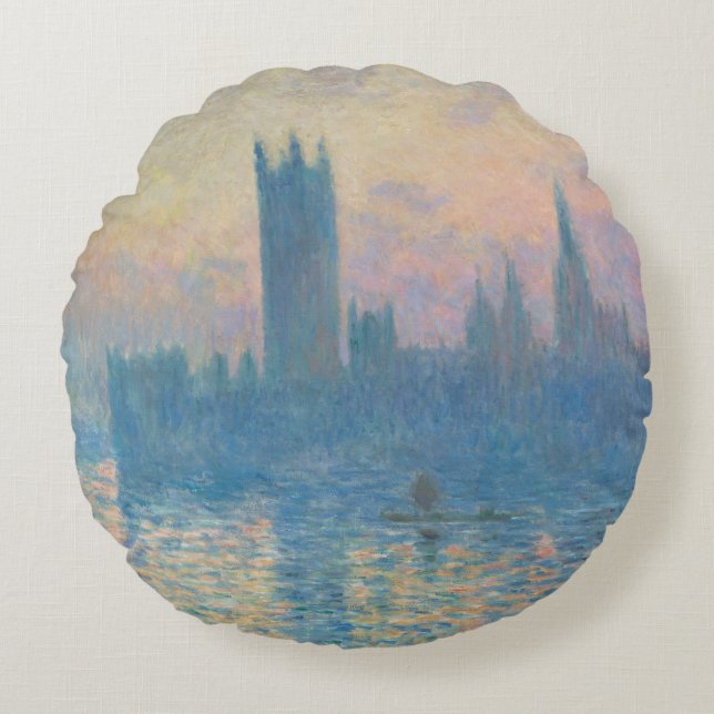 Claude Monet Houses från parlamentet Sunset Rund Kudde (Framsidan)