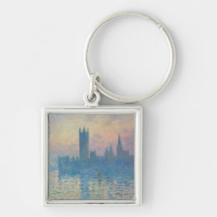 Claude Monet Houses of Parliament Solnedgång Fyrkantig Silverfärgad Nyckelring
