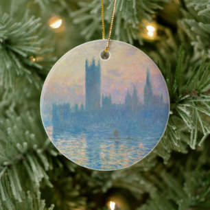 Claude Monet Houses of Parliament Solnedgång Julgransprydnad Keramik