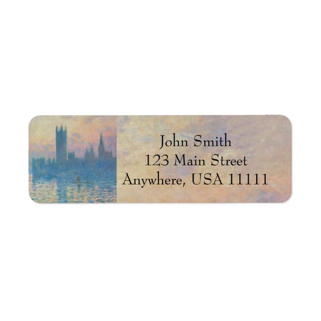 Claude Monet Houses of Parliament Solnedgång Returadress Etikett (Framsidan)