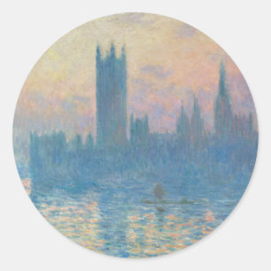Claude Monet Houses of Parliament Solnedgång Runt Klistermärke