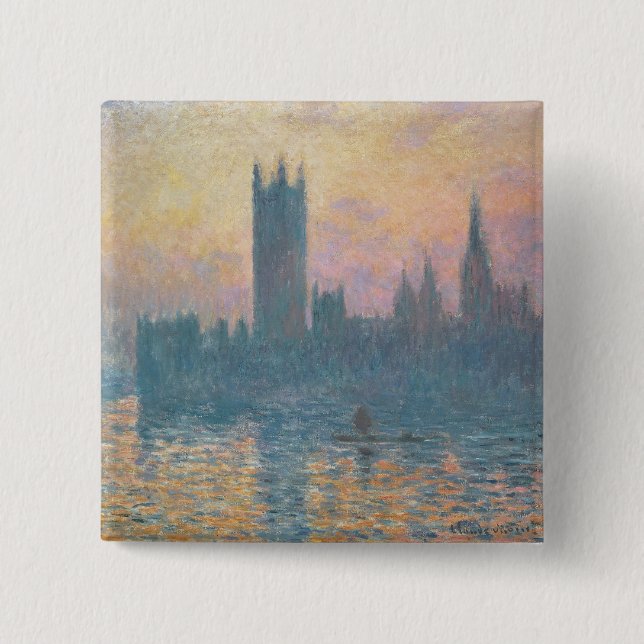 Claude Monet | husen av parlamentet, solnedgång Knapp (Framsida)