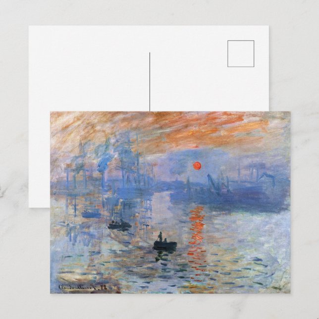 Claude Monet Impression Soluppgång 1872 Hamn Konst Vykort (Fram/baksida)