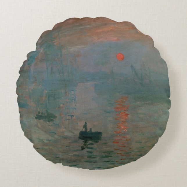 Claude Monet Impression Soluppgång Fint Konsttryck Rund Kudde (Framsidan)