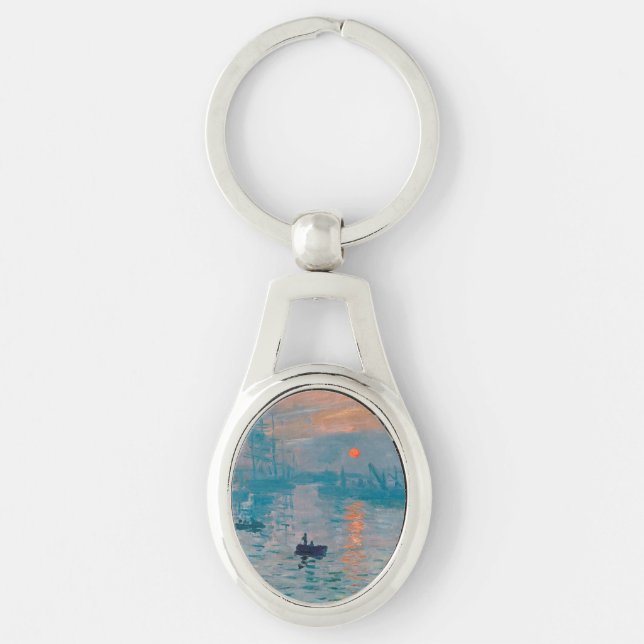 Claude Monet Impression Soluppgång Fransk Ovalt Silverfärgad Nyckelring (Framsidan)