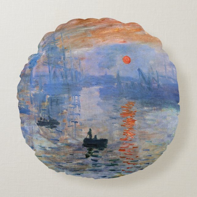 Claude Monet Impression Sunrise Classic Painting Rund Kudde (Framsidan)