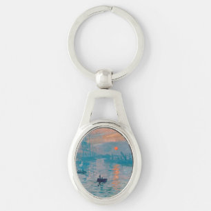 Claude Monet Impression Uppgång Fransk Ovalt Silverfärgad Nyckelring