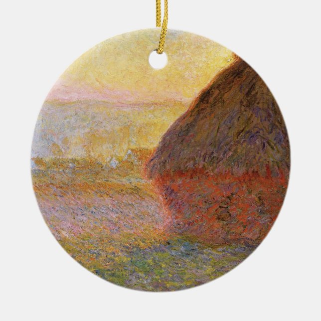 Claude Monet Impressionist Painting Graystaks I Julgransprydnad Keramik (Framsidan)