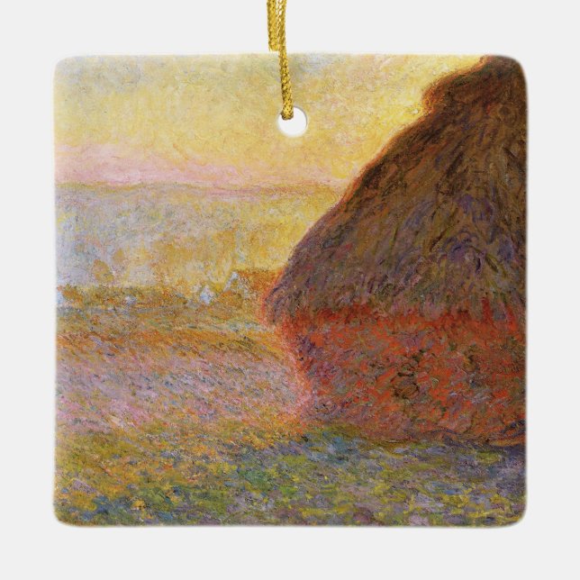 Claude Monet Impressionist Painting Graystaks I Julgransprydnad Keramik (Framsida)