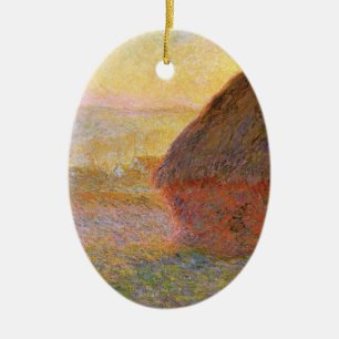 Claude Monet Impressionist Painting Graystaks I Julgransprydnad Keramik