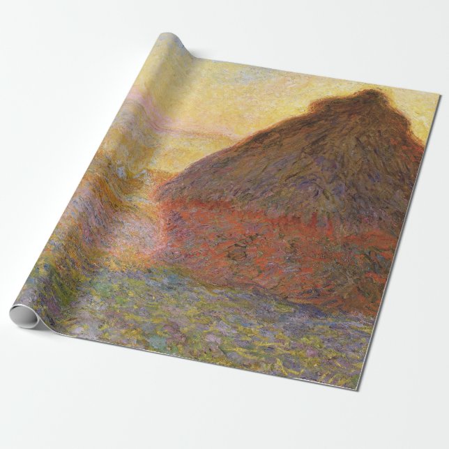 Claude Monet Impressionist Painting Graystaks I Presentpapper (Utrullad)