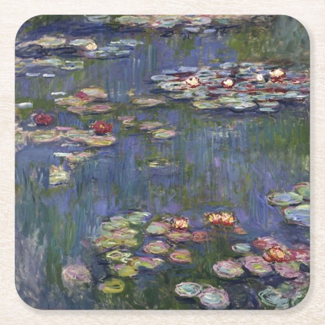 Claude Monet Impressionist Vatten Lillies Painting Underlägg Papper Kvadrat (Framsidan)