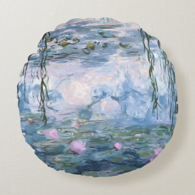 Claude Monet Impressionistisk Vattenliljemålning Rund Kudde (Framsidan)