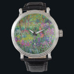 Claude Monet: Iris Garden på Giverny Armbandsur<br><div class="desc">En färglös klassisk klocka med iris-trädgården i Giverny,  målad av den Fransk imponerande målaren Claude Monet.</div>